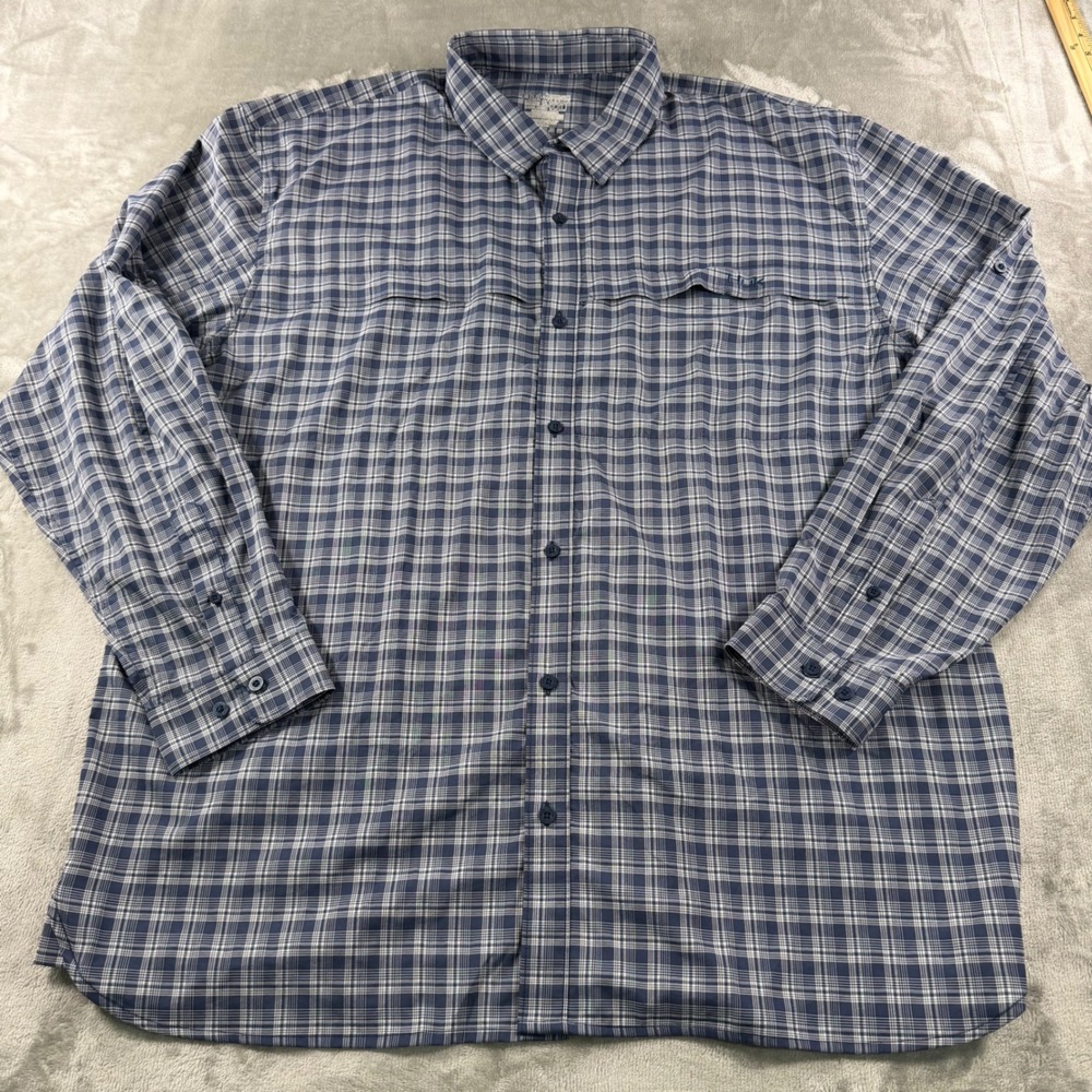 Huk Mens XXL Blue Plaid Performance Fishing Shirt LS Ventilated H1500066